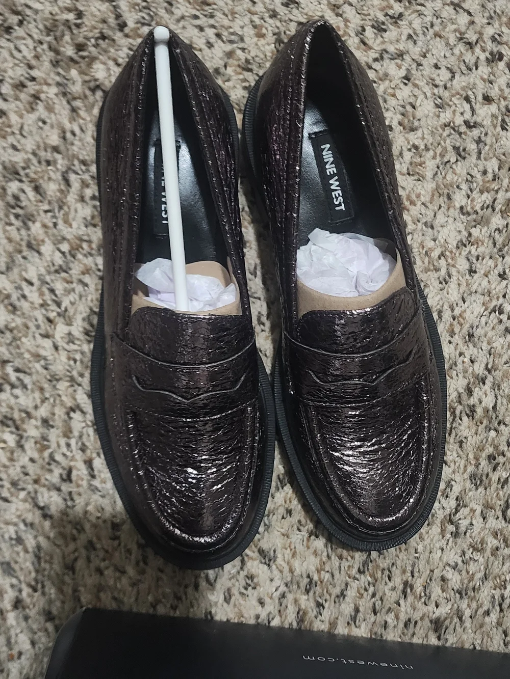 Nine West Metallic Dark Brown Chunky Lug Sole Loafers